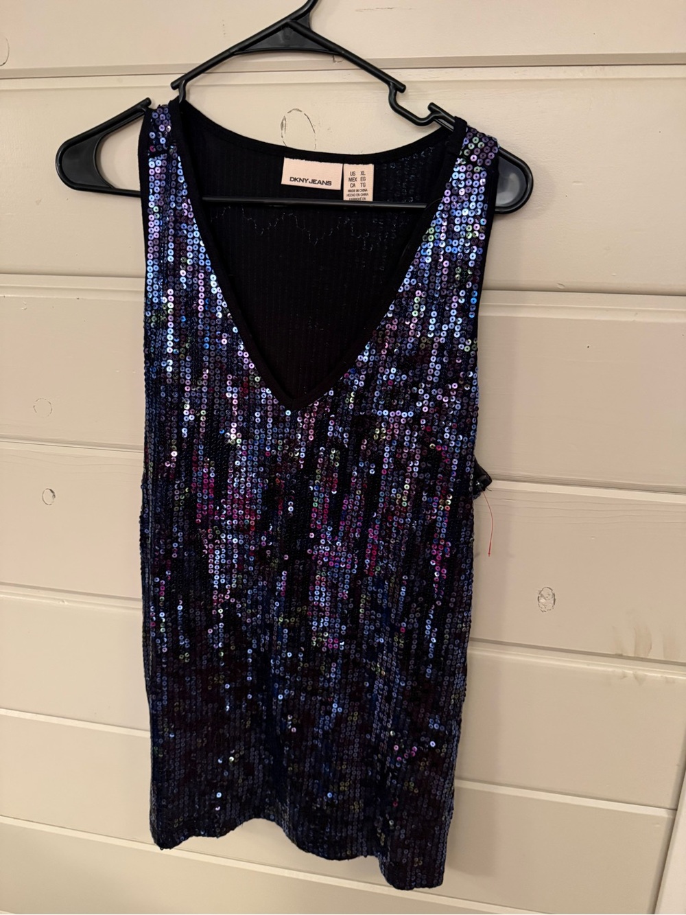 Dkny Iridescent Sequin V-Neck — Blue & Purple Shine